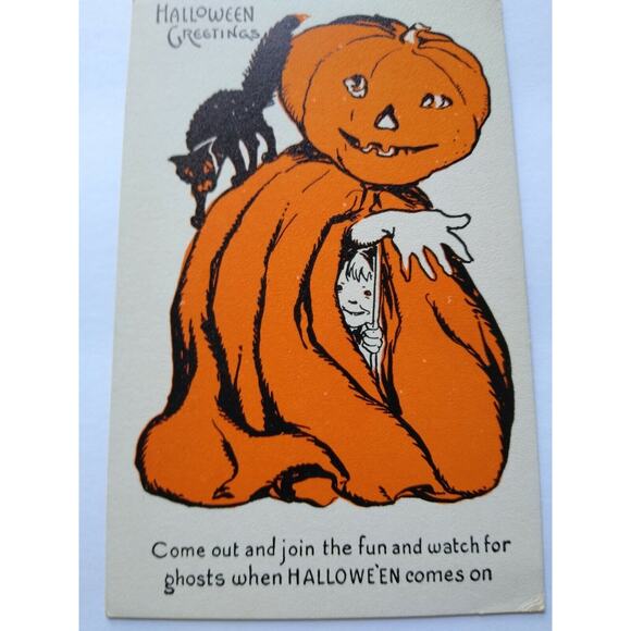 Halloween Postcard Metropolitan News 1133 Goblin Boy Black Cat Vintage Fantasy - Picture 4 of 4